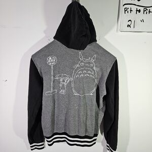 STUDIO GHIBLI My Neighbor Totoro Black & Grey Button Up Hoodie Sweatshirt!
